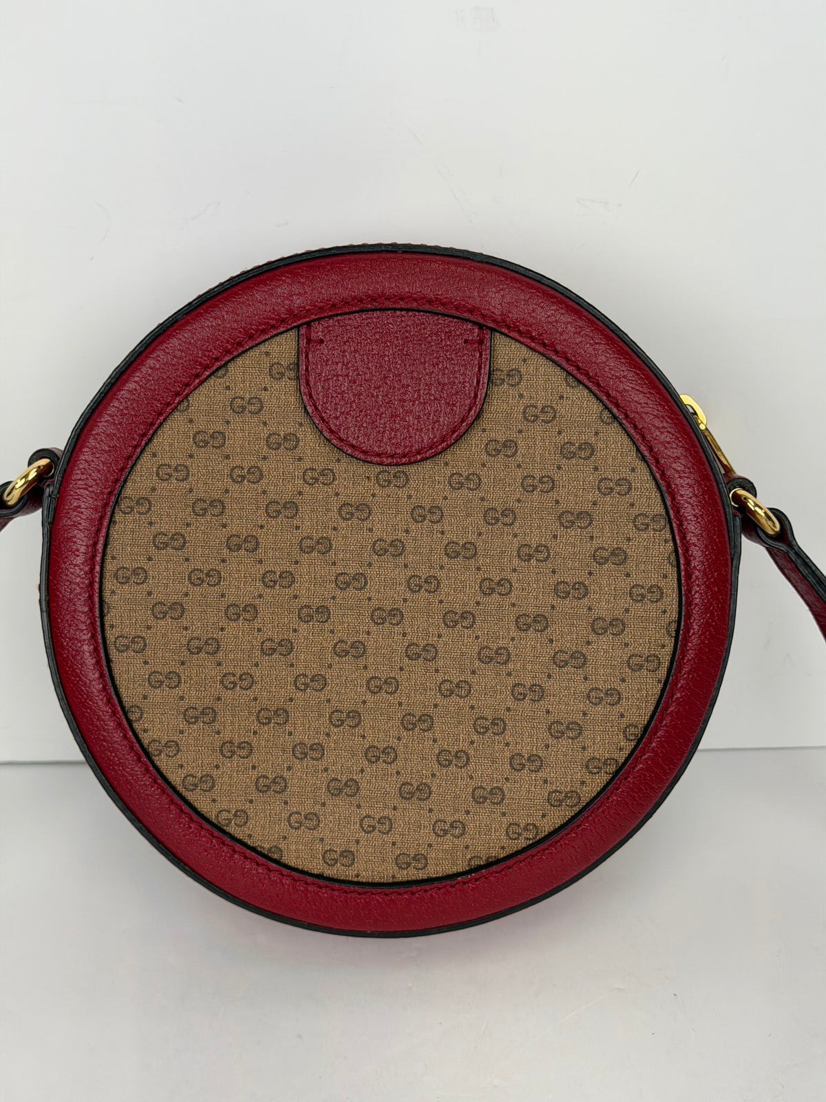 Gucci X Doraemon Mini Round Shoulder Bag in Brown Canvas & Red Leather YS23