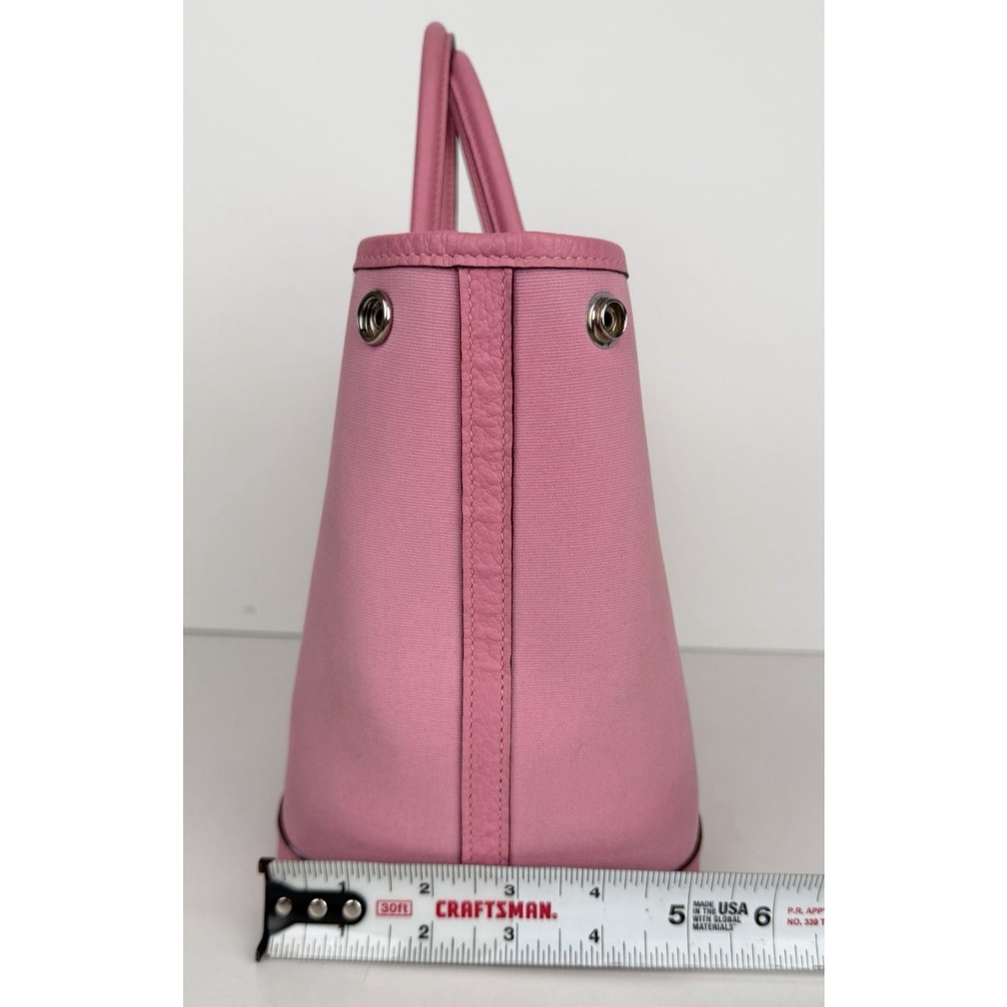 Hermes Toile & Clemence Garden Party 30 Top Handle Bag Rose Sakura C4