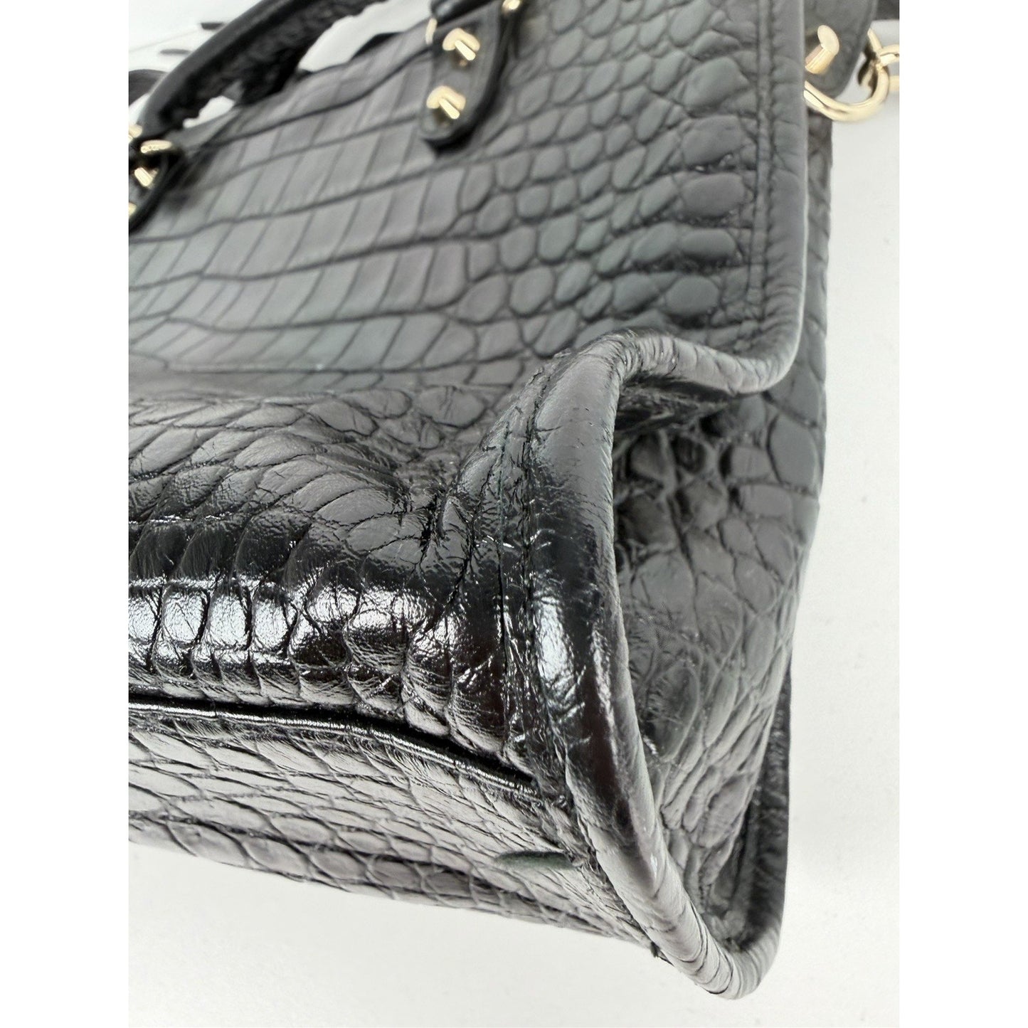 Balenciaga Le City Bag Medium in Black Crocodile-Embossed Leather C-7