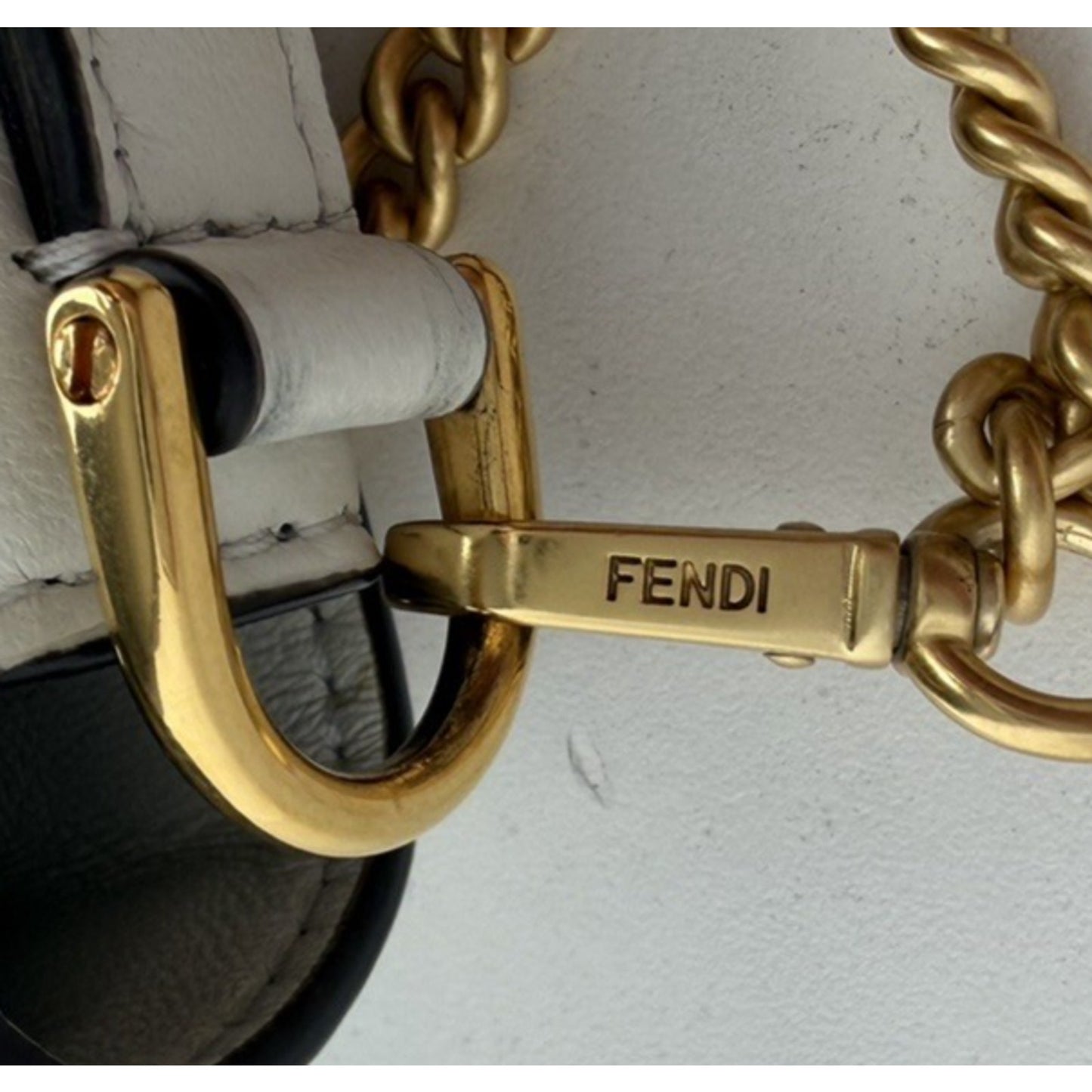 Fendi Baguette Mini Bag in White Calfskin Leather Gold Hardware D-7