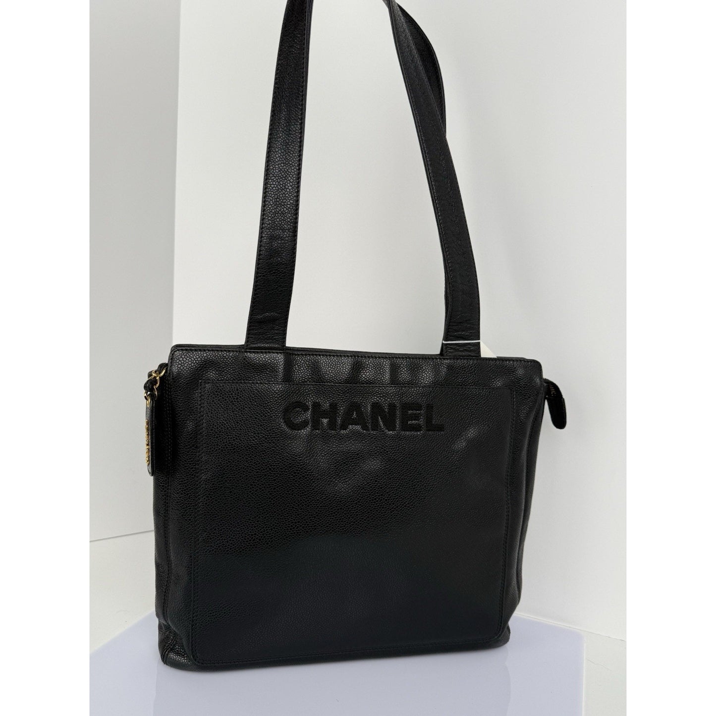 CHANEL Tote Bag Grained Calfskin Black Gold Hardware