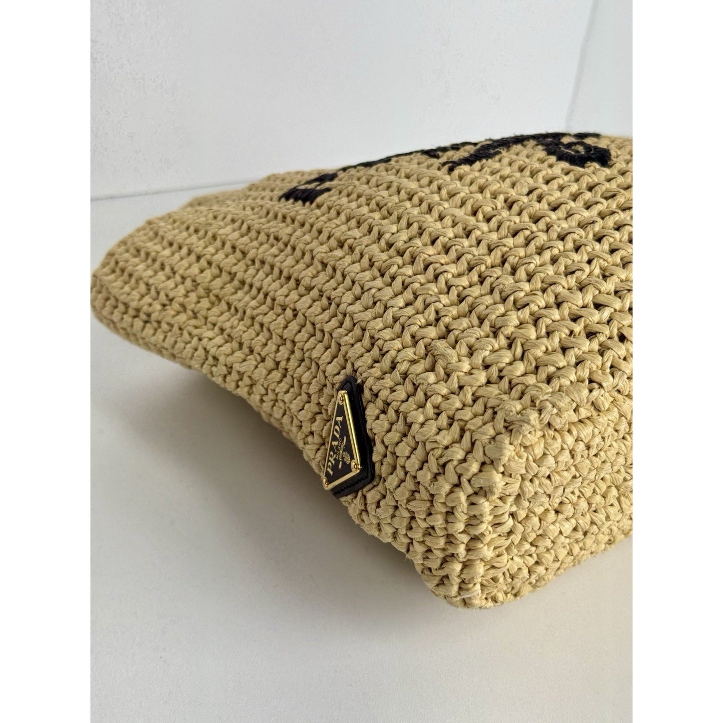 Prada Raffia Tote Bag Beige with Embroidered Logo B-2