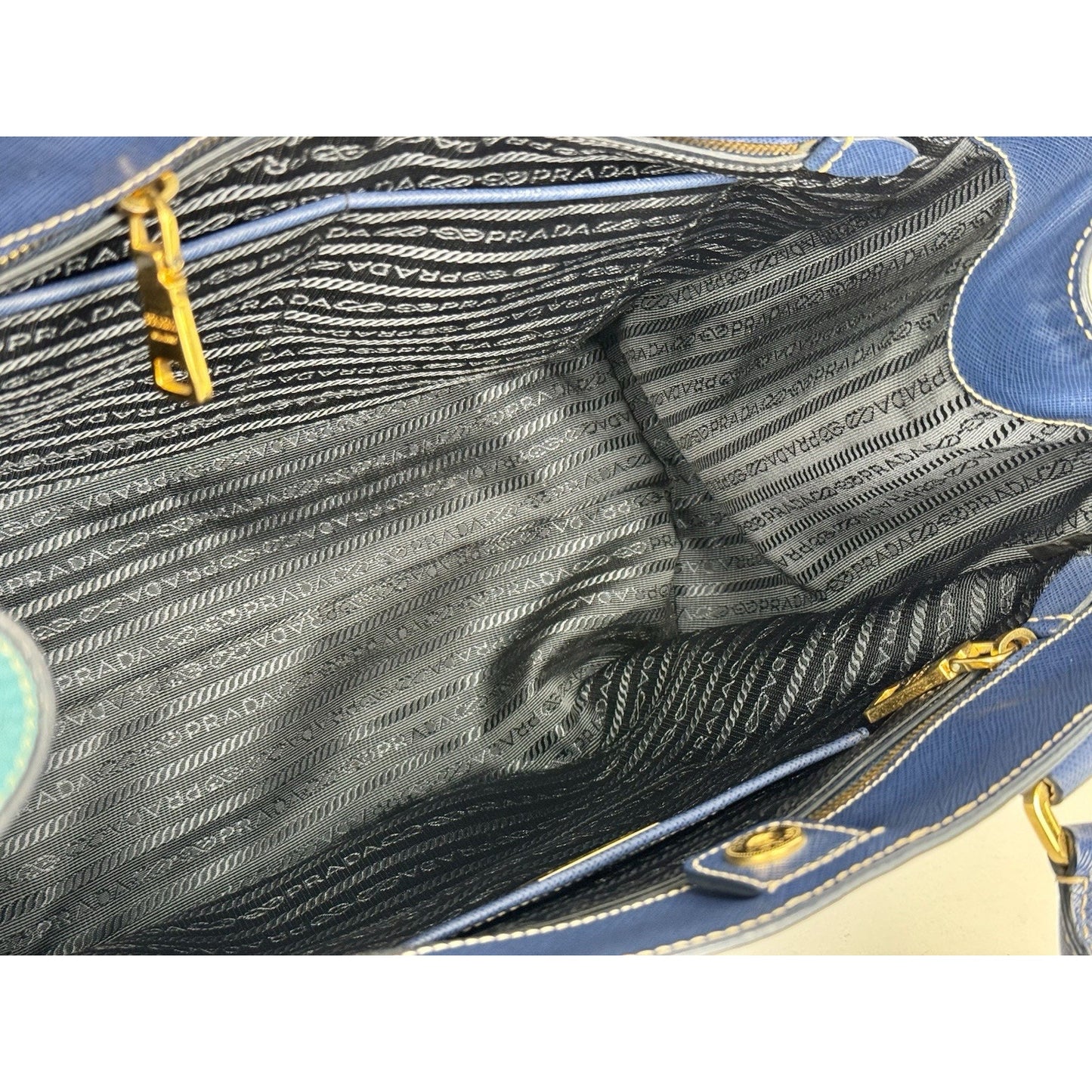 Prada Galleria Saffiano Lux Leather Two Tone Blue Tote C-9