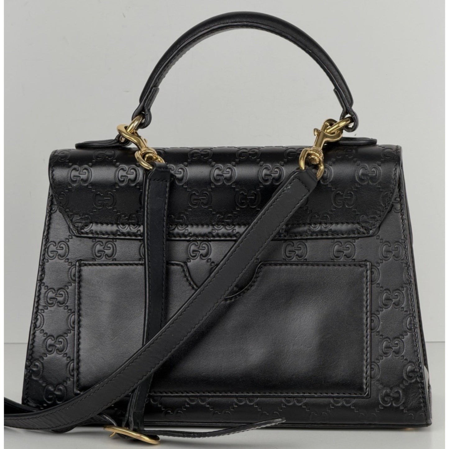 Gucci Padlock Small Bag in Black Embossed GG Leather Top Handle S