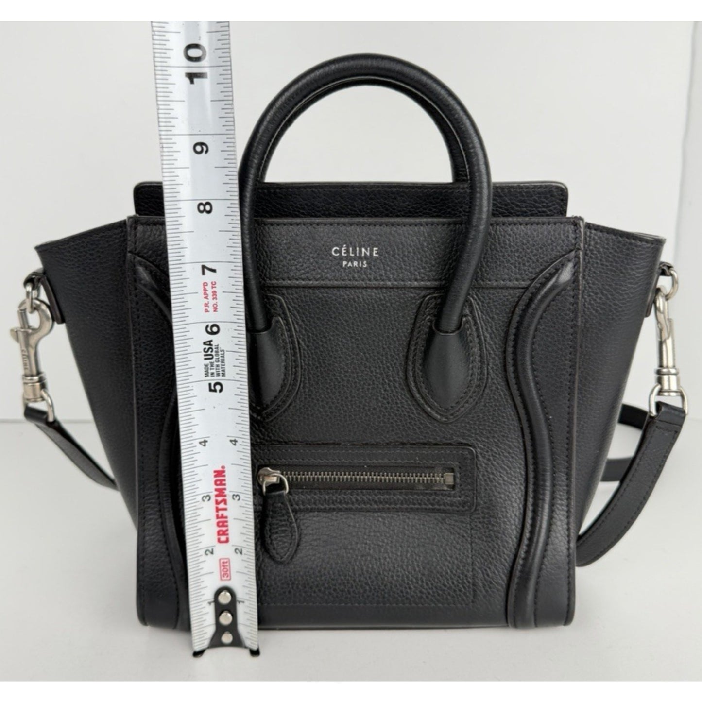 Celine Nano Luggage Bag in Black Structured Calfskin Leather S07
