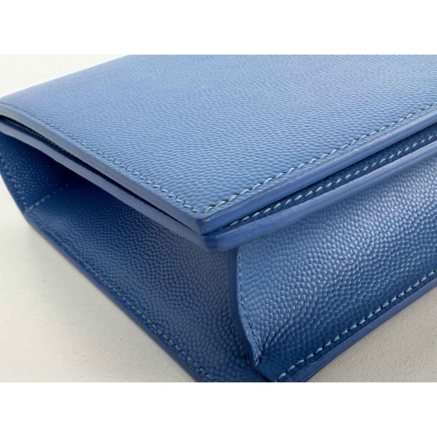 Saint Laurent Monogram Cassandre Clutch Bag in Blue Grain de Poudre Leather S-13