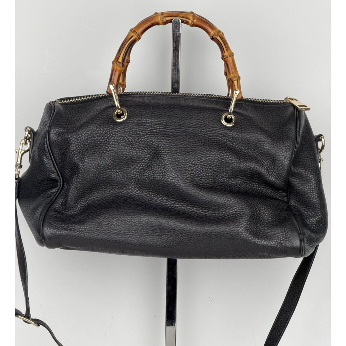 Gucci Bamboo Shopper Boston Medium Bag in Black Curved Bamboo Top S