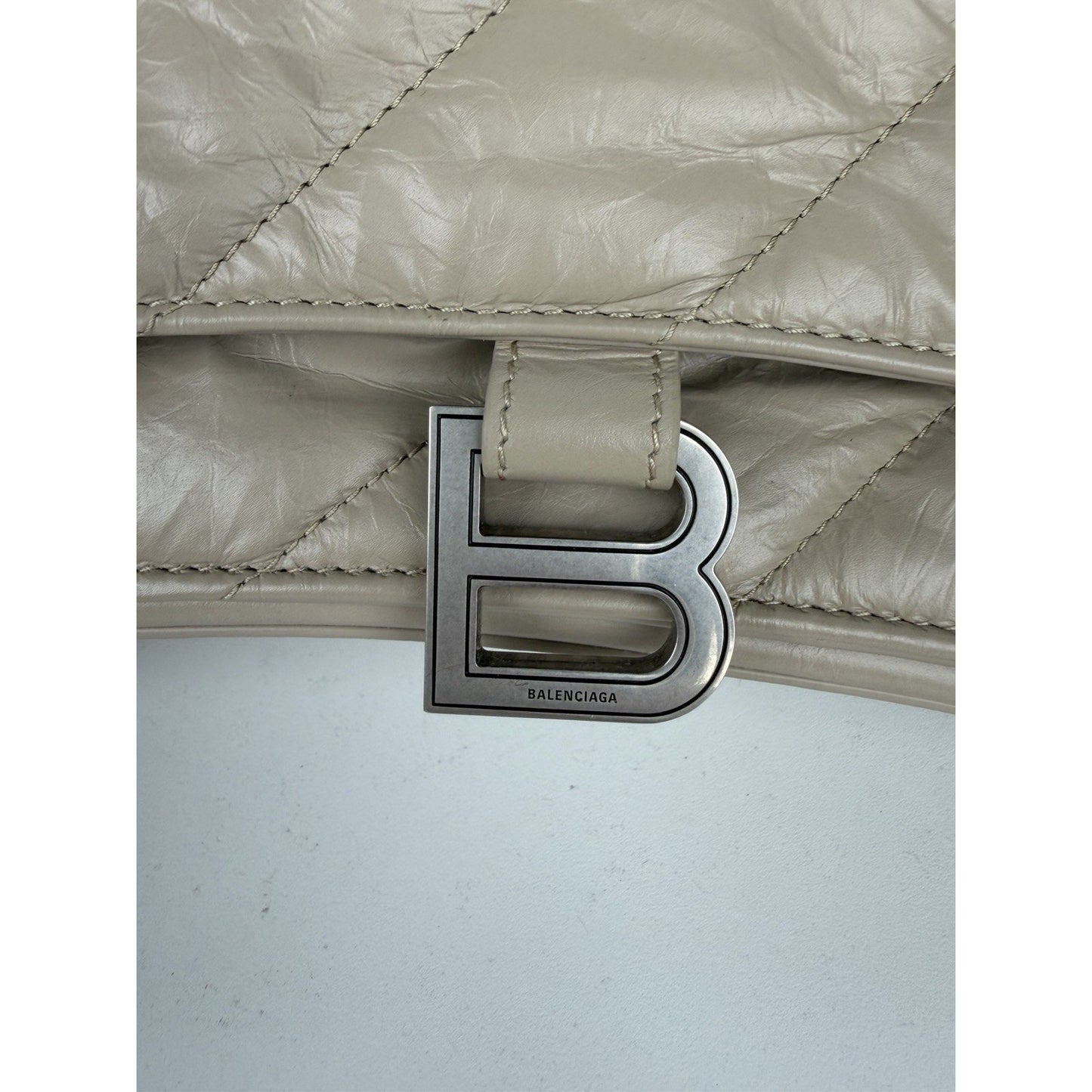 Balenciaga Large Crush Quilted Leather Chain Shoulder Bag Taupe E6