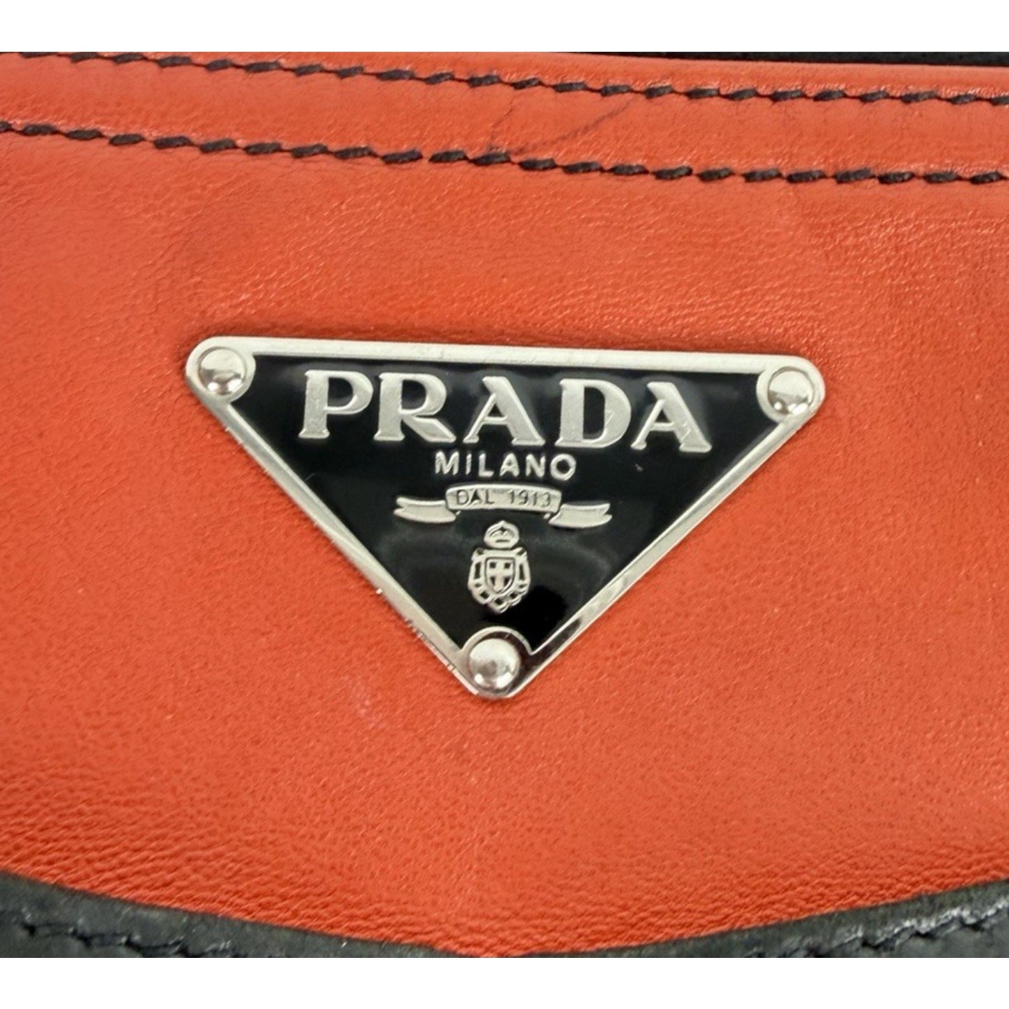 Prada Bicolor Leather Clutch Bag in Black and Orange Unisex S11
