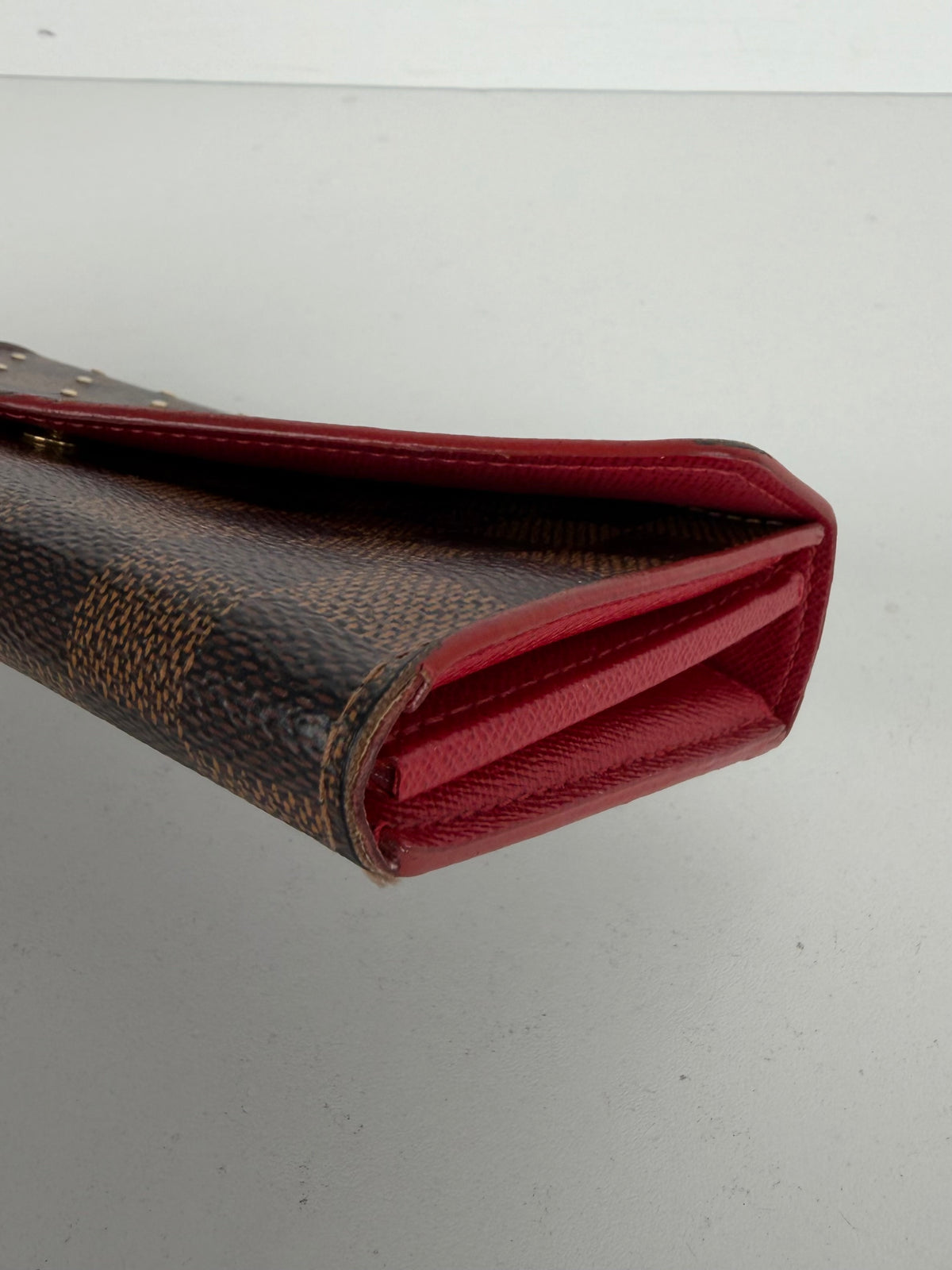 Louis Vuitton Damier Ebene Studded Sarah Wallet in Brown Coated Canvas YK-1