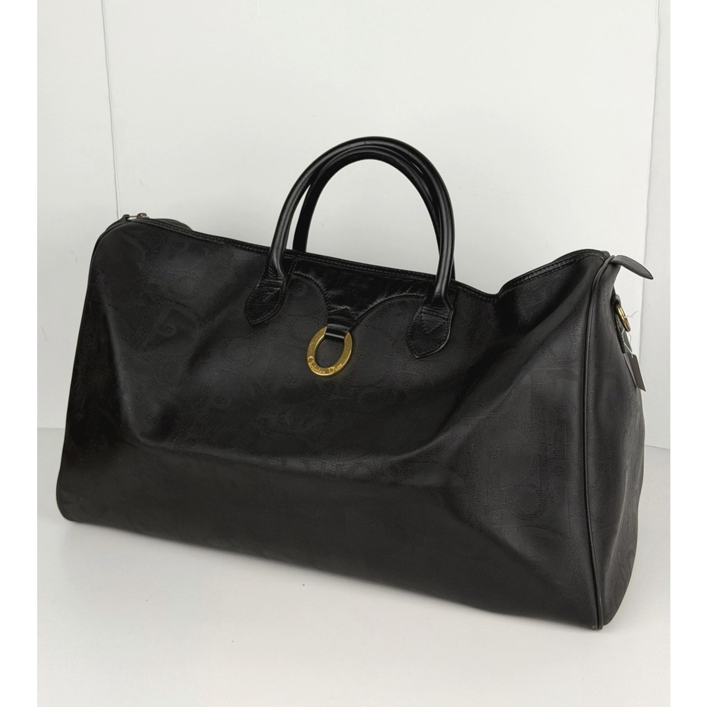 Christian Dior Trotter Boston Travel Duffel Bag Vintage in Black Leather S