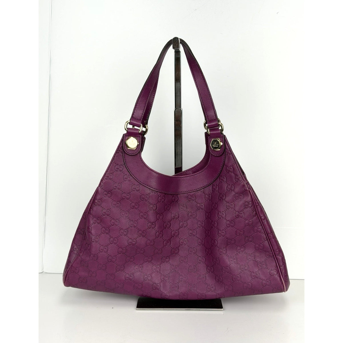Gucci Charmy Hobo Shoulder Bag in Purple Guccissima Leather Silver Hardware S-05