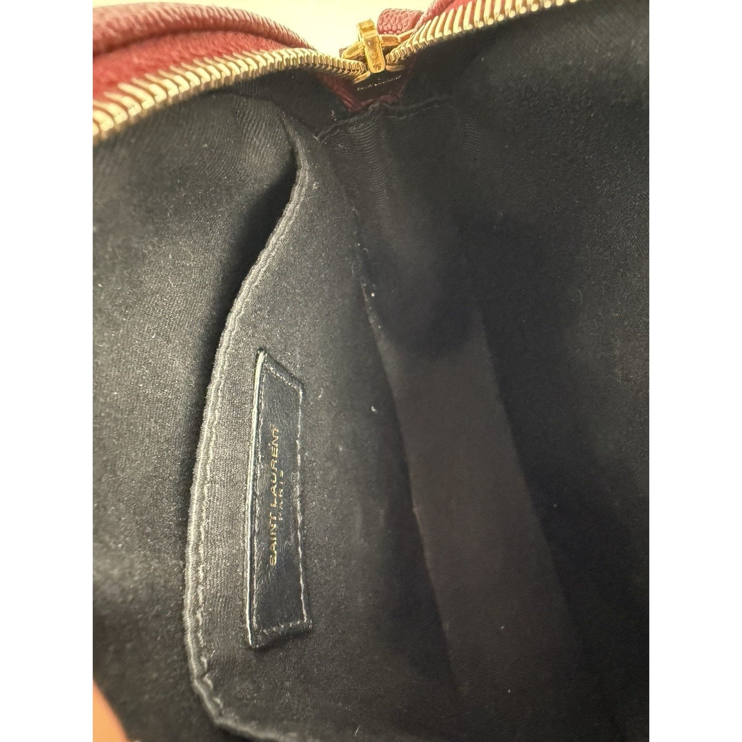 Saint Laurent Monogram Round Bag Burgundy with Gold Hardware