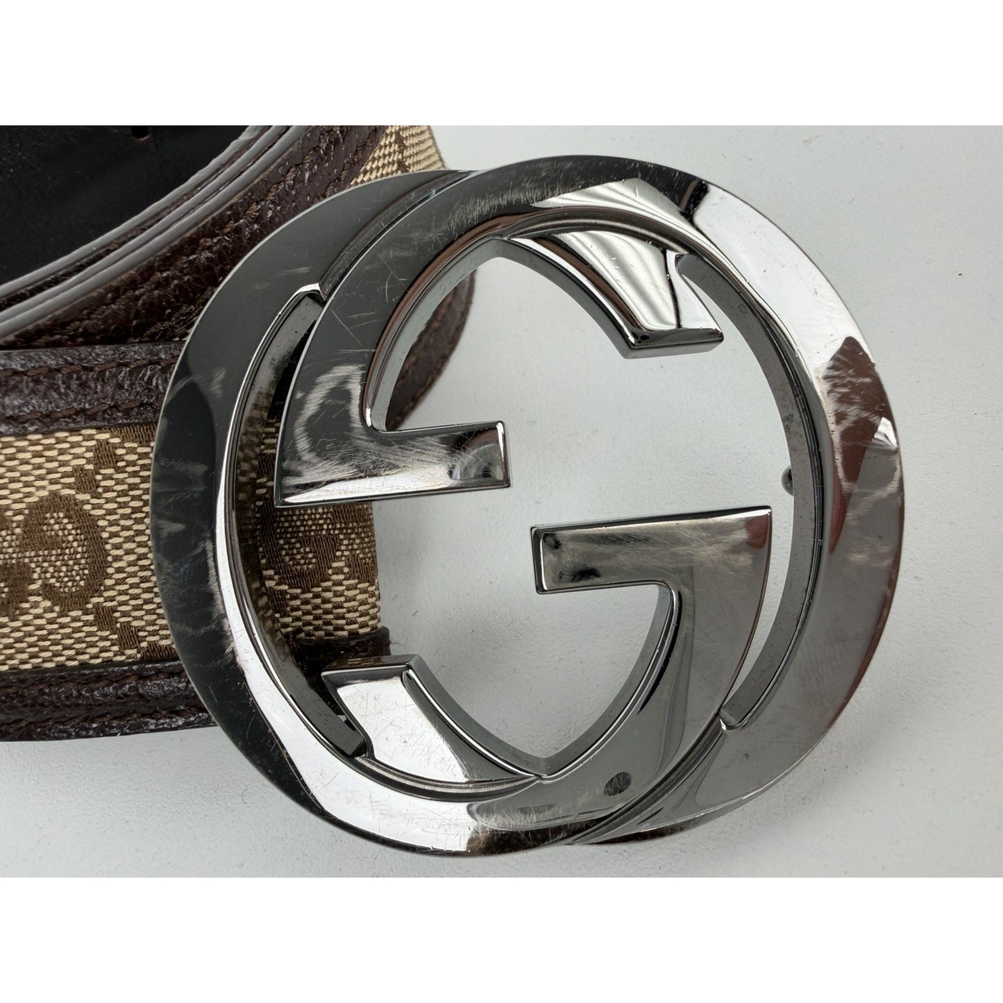 Gucci Interlocking G Belt Beige&Ebony GG Canvas & Dark Brown Leather Trim K1