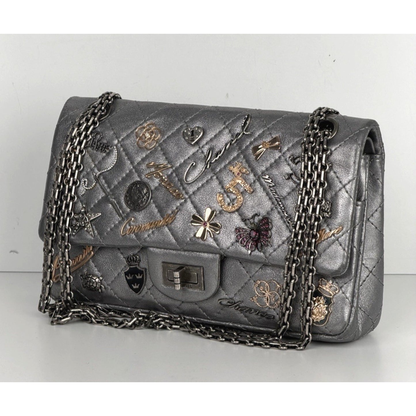 Chanel Lucky Charms 2.55 Reissue Double Flap Bag Metallic Silver 2006-2008 U3