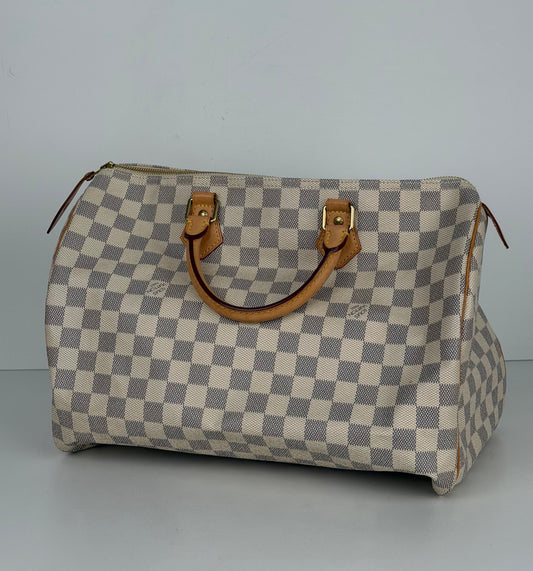 Louis Vuitton Speedy Handbag 35 in Damier Azur Coated Canvas 2016 YS