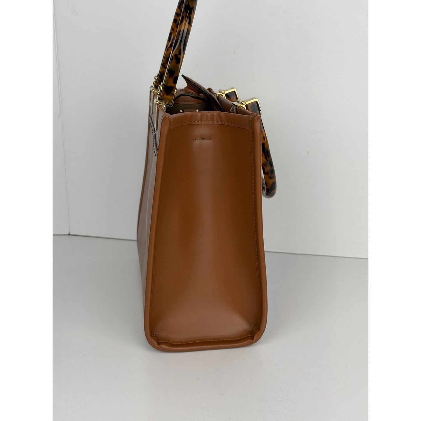 Fendi Sunshine Tote Bag in Brown Leather and Plexiglass Handles B3