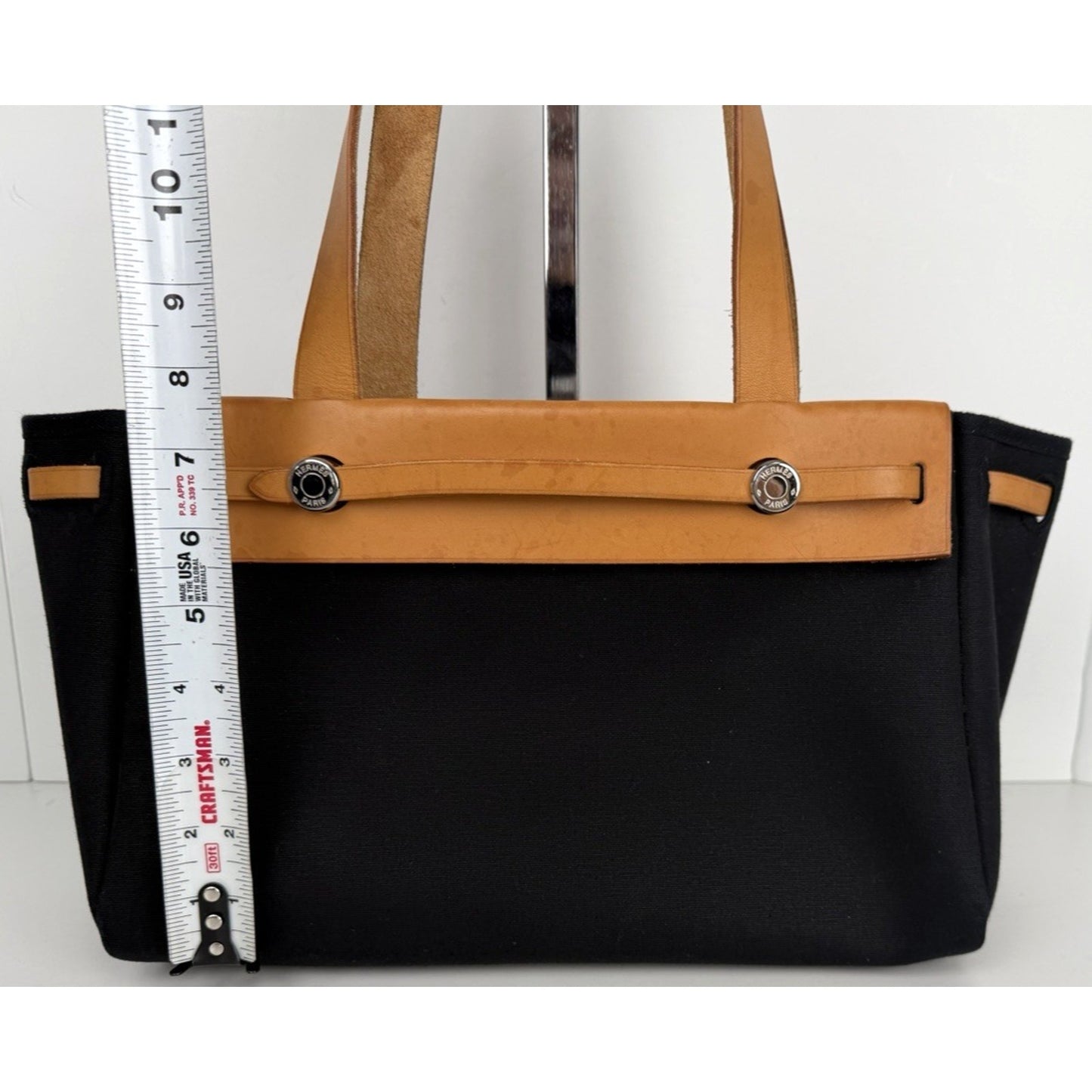Hermes Herbag Toile Cabas Tote Bag PM in Black Canvas with Leather Trim 2004 S