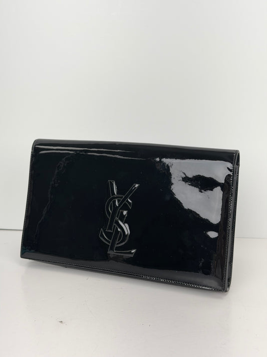 Yves Saint Laurent Black Patent Leather Clutch YU3