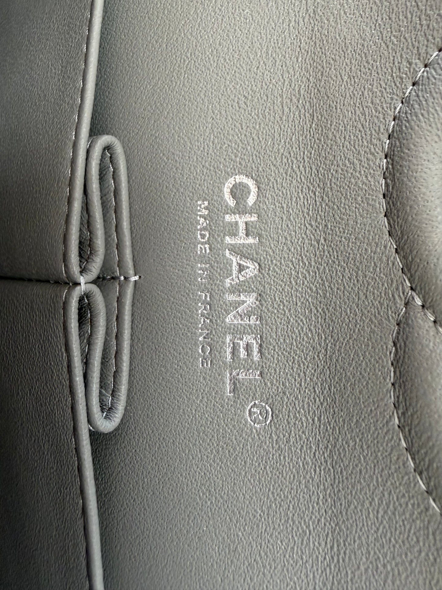 Chanel Classic Double Flap Bag in grey quilted caviar leather