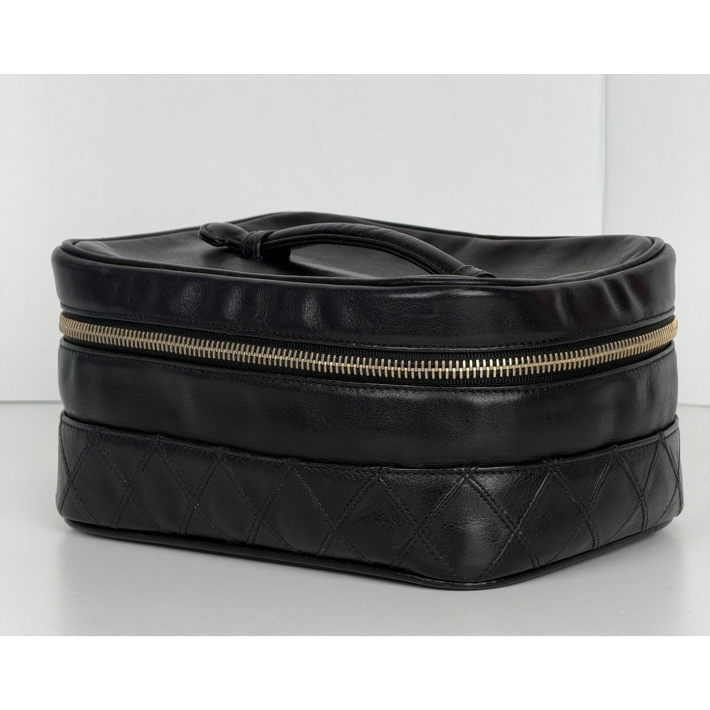 Chanel Vanity Case Vintage Black Quilted Lambskin Top Handle 1989-1991 S11