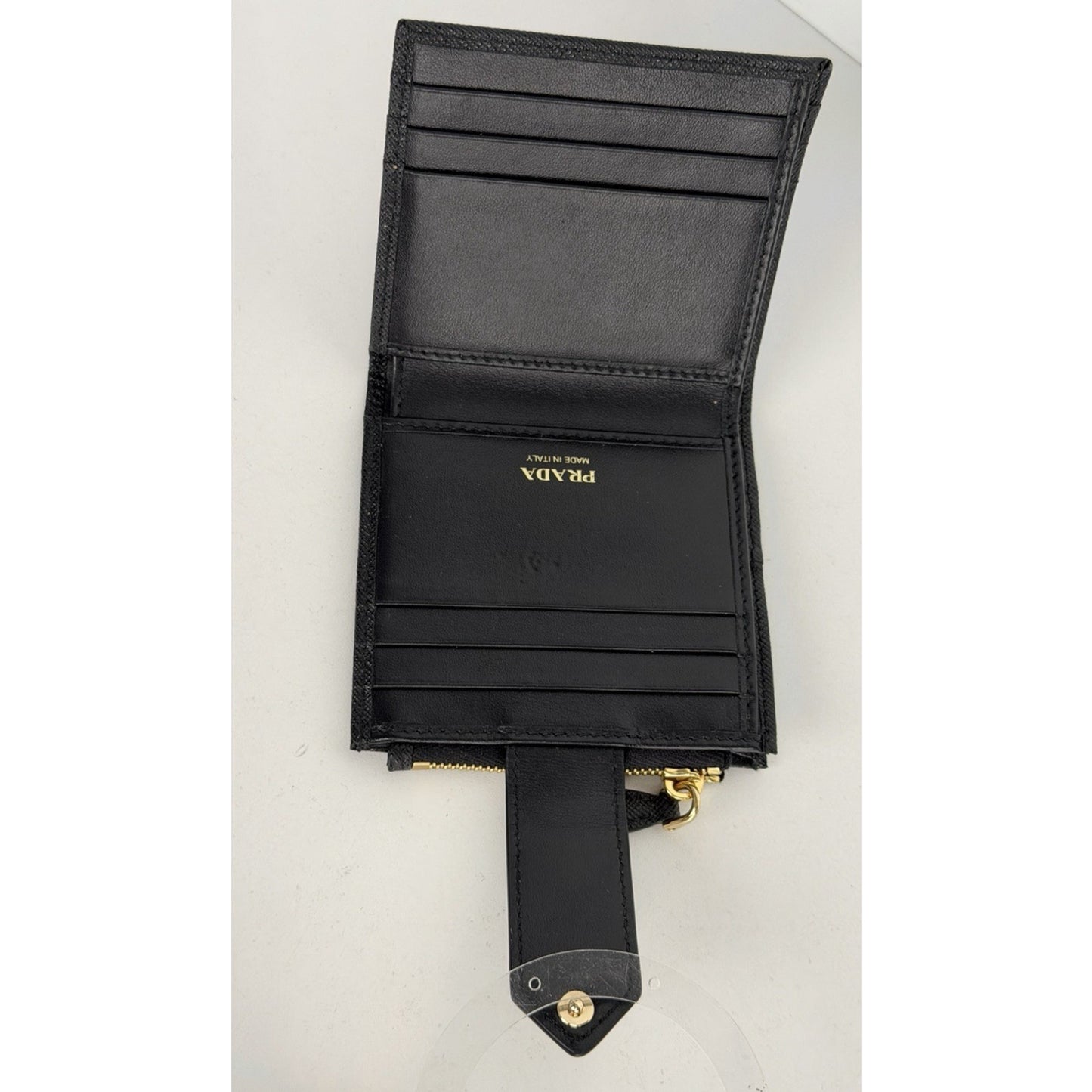 Prada Small Saffiano and Smooth Leather Bifold Wallet in Black