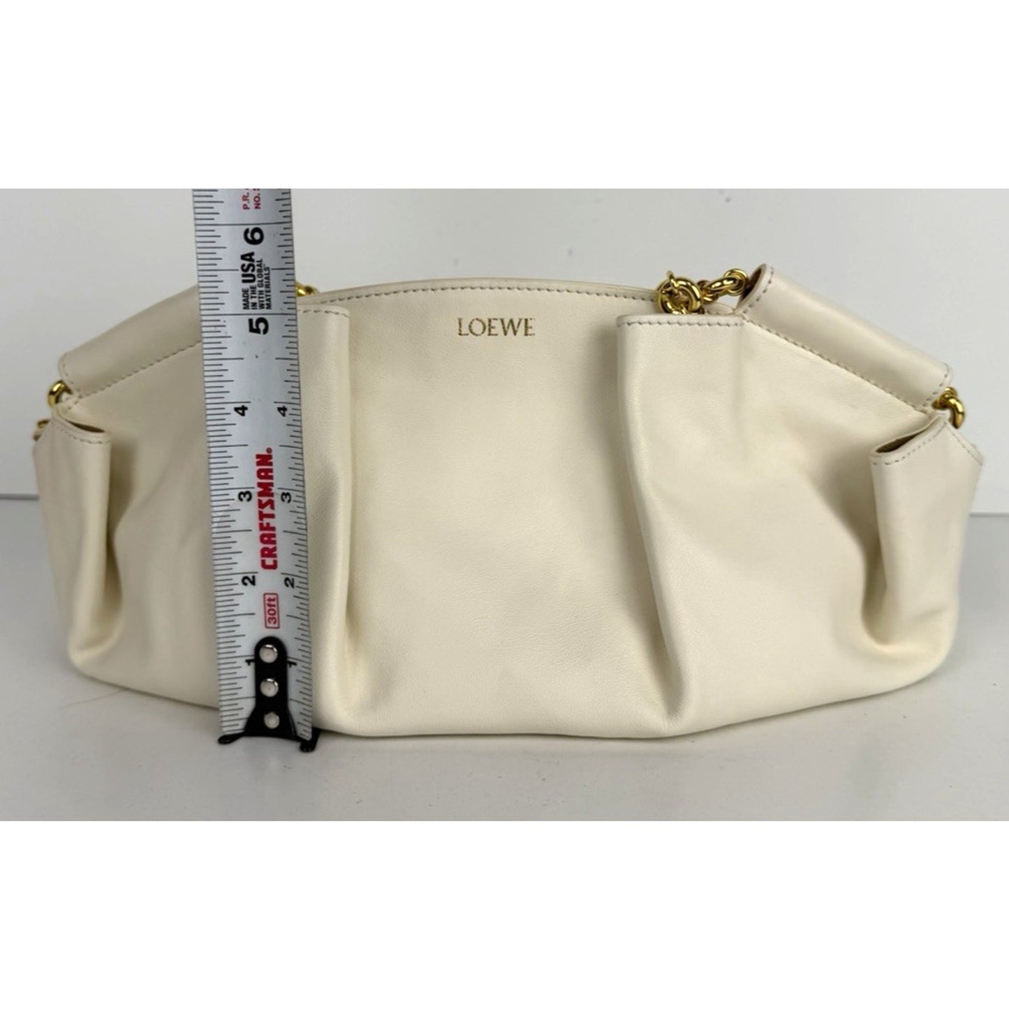 Loewe Paseo Small Bag in White Pleated Nappa Leather with Gold HW S-10