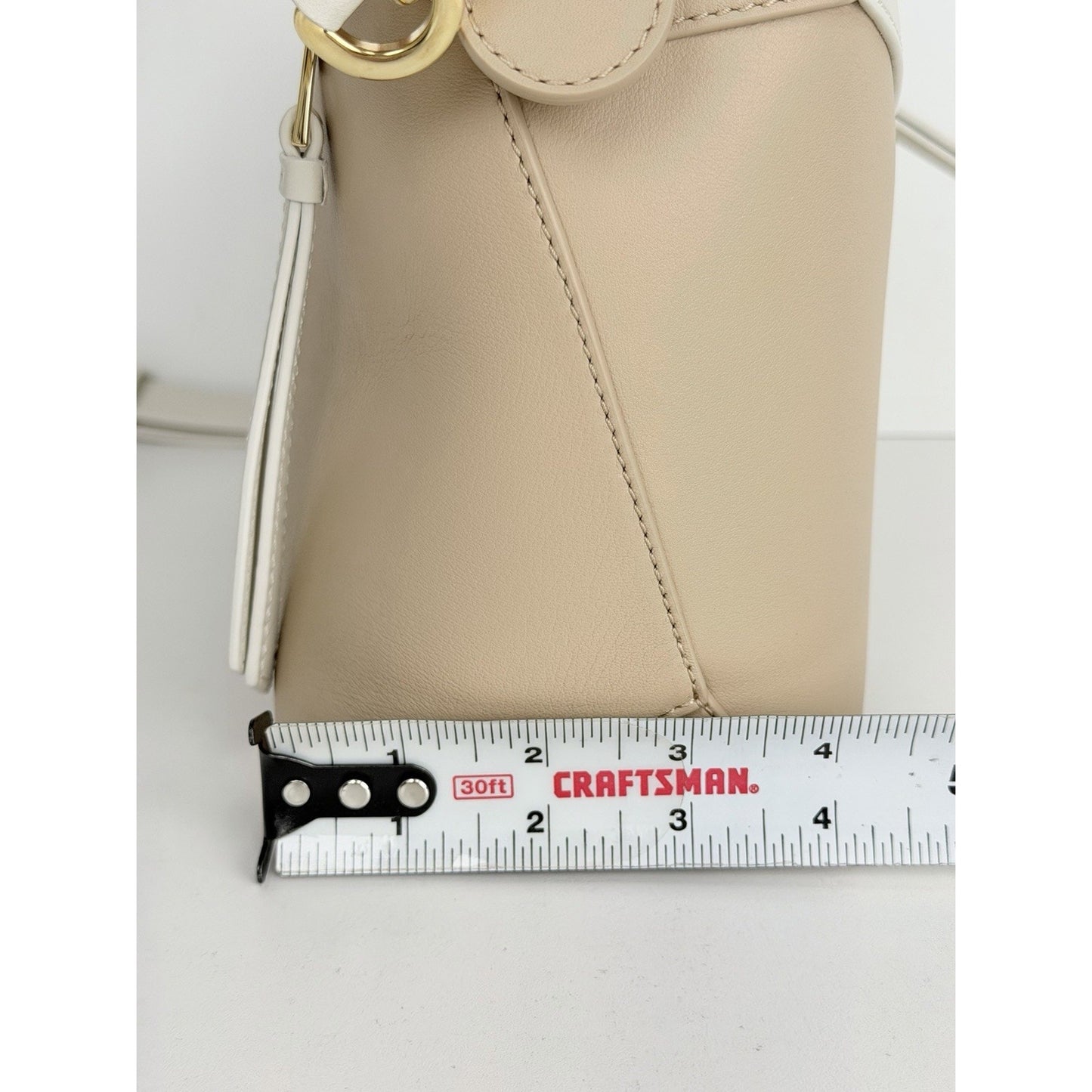 LOEWE Puzzle Edge Shoulder Bag Small in Beige and White Calfskin Leather F3