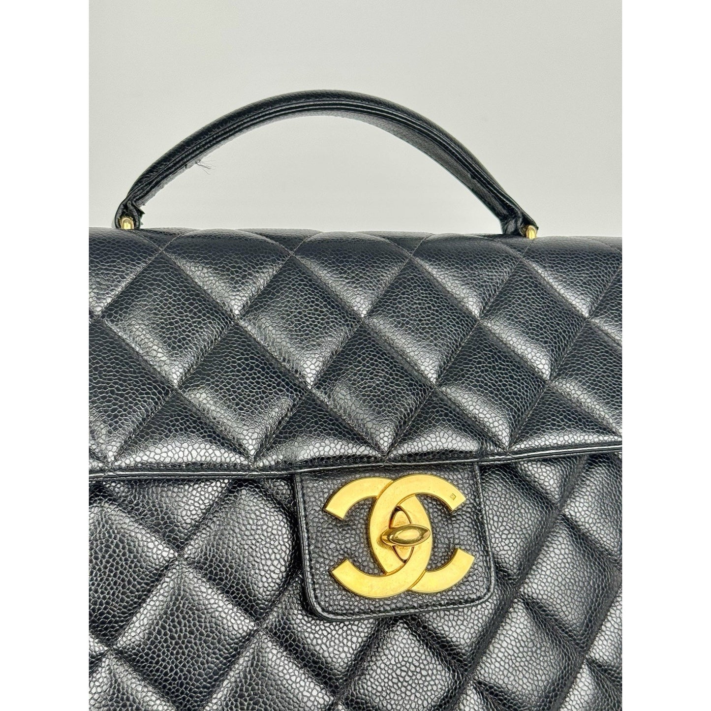 Chanel Vintage Quilted Briefcase Black Caviar Leather