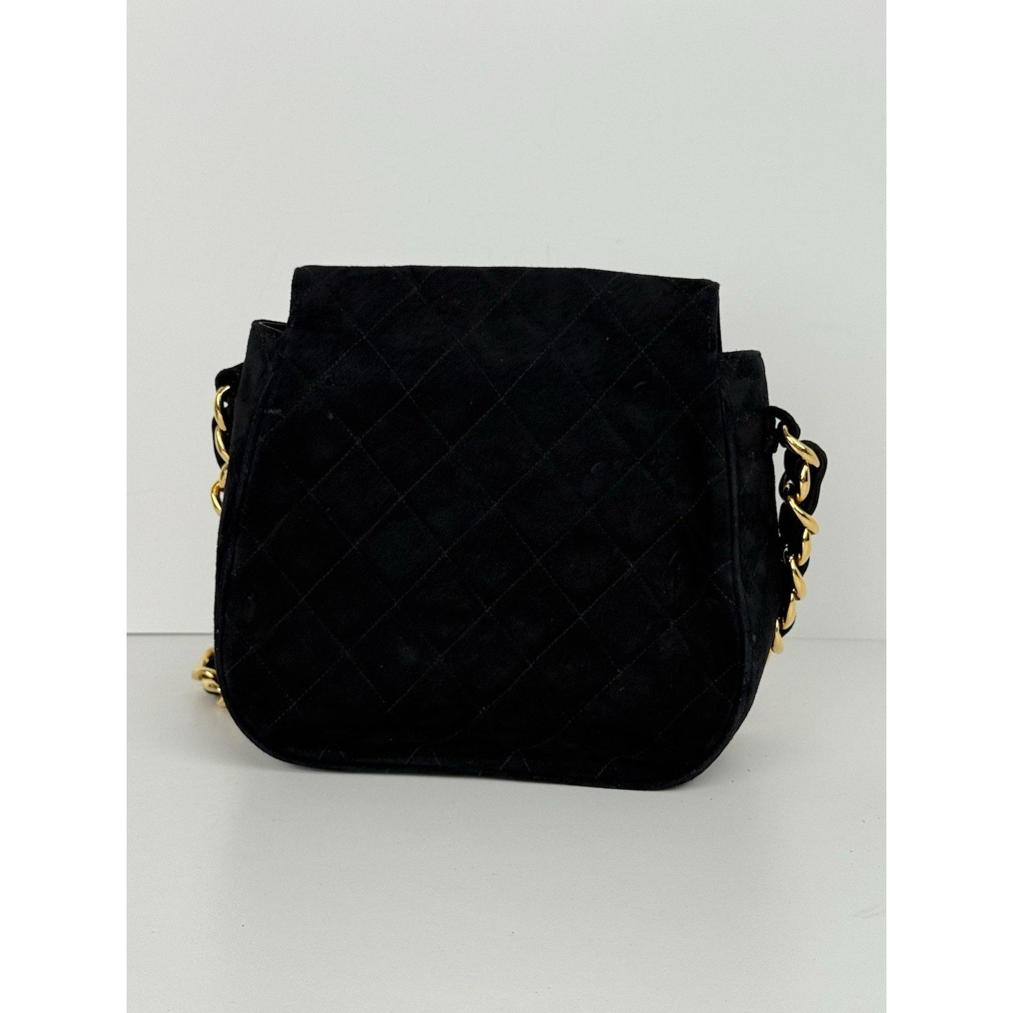 CHANEL Vintage Round Flap Quilted Suede Chain Strap Shoulder Bag