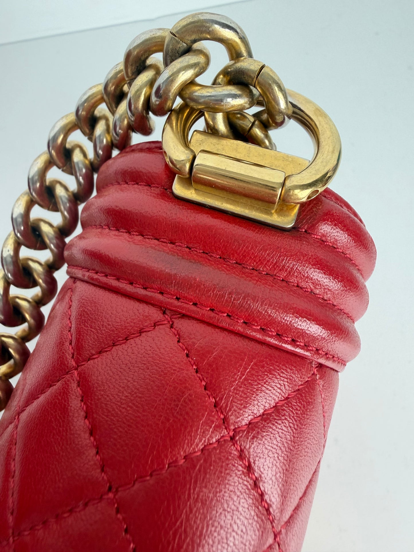 Chanel Boy Bag Medium in Red Lambskin Leather Gold Hardware 2015-2016 YE-8