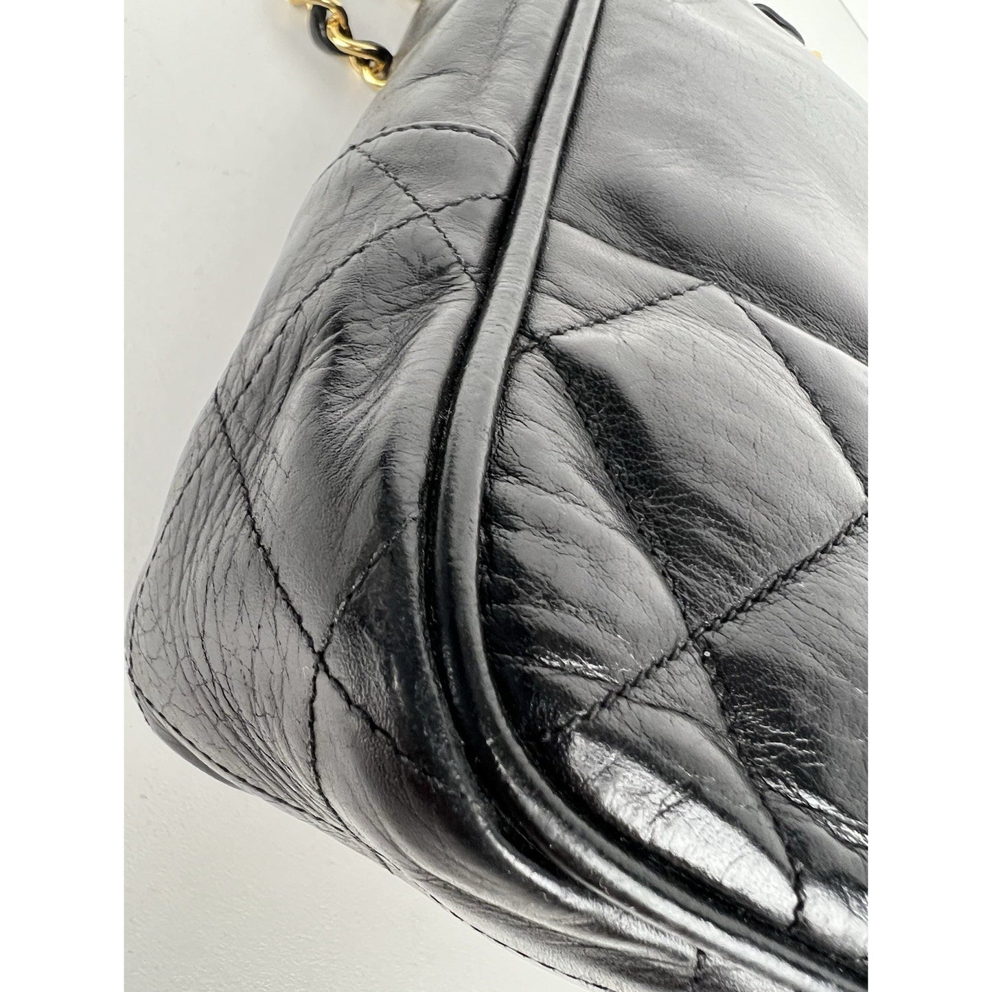 CHANEL Vintage Lambskin Black Leather Tote Shoulder Bag (1989-1991)