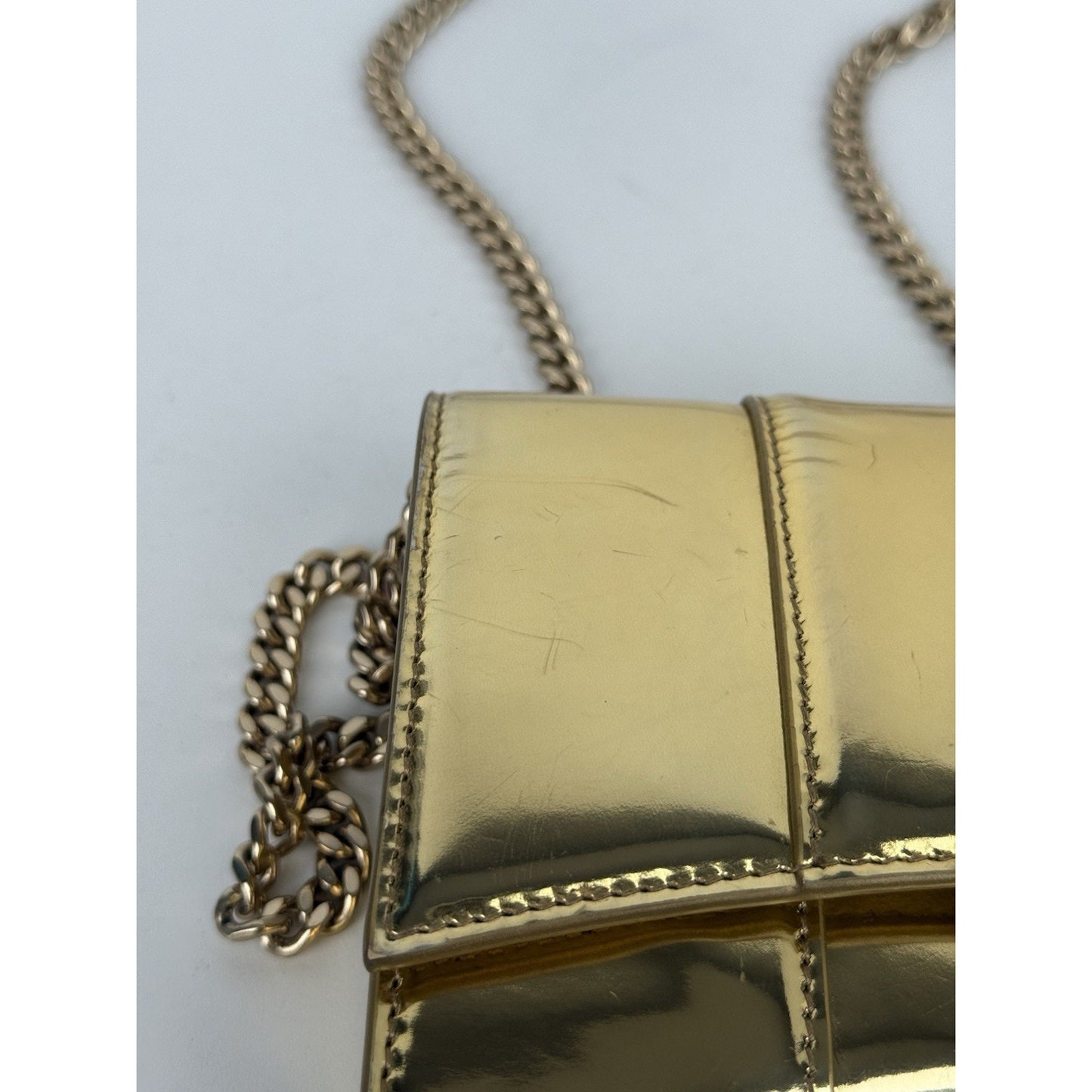 BALENCIAGA Hourglass Mirror Wallet On Chain Bag in Gold