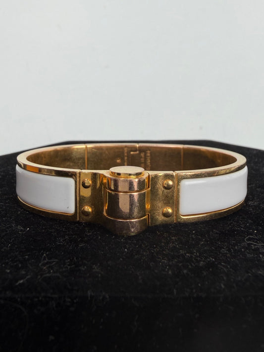 Hermes Charniere Uni Hinged Narrow Bangle Bracelet in White Enamel 18k Gold Plated K1