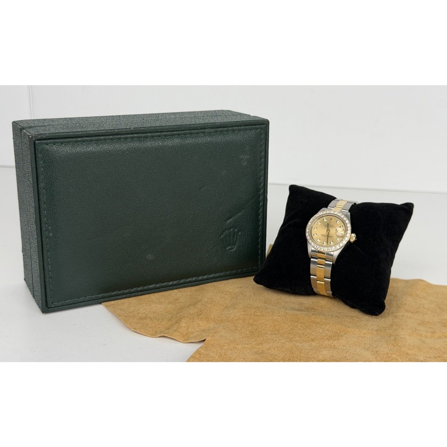 Rolex 69173 Ladies Datejust 18k Gold 26mm Diamond Dial with Custom Diamond Bezel