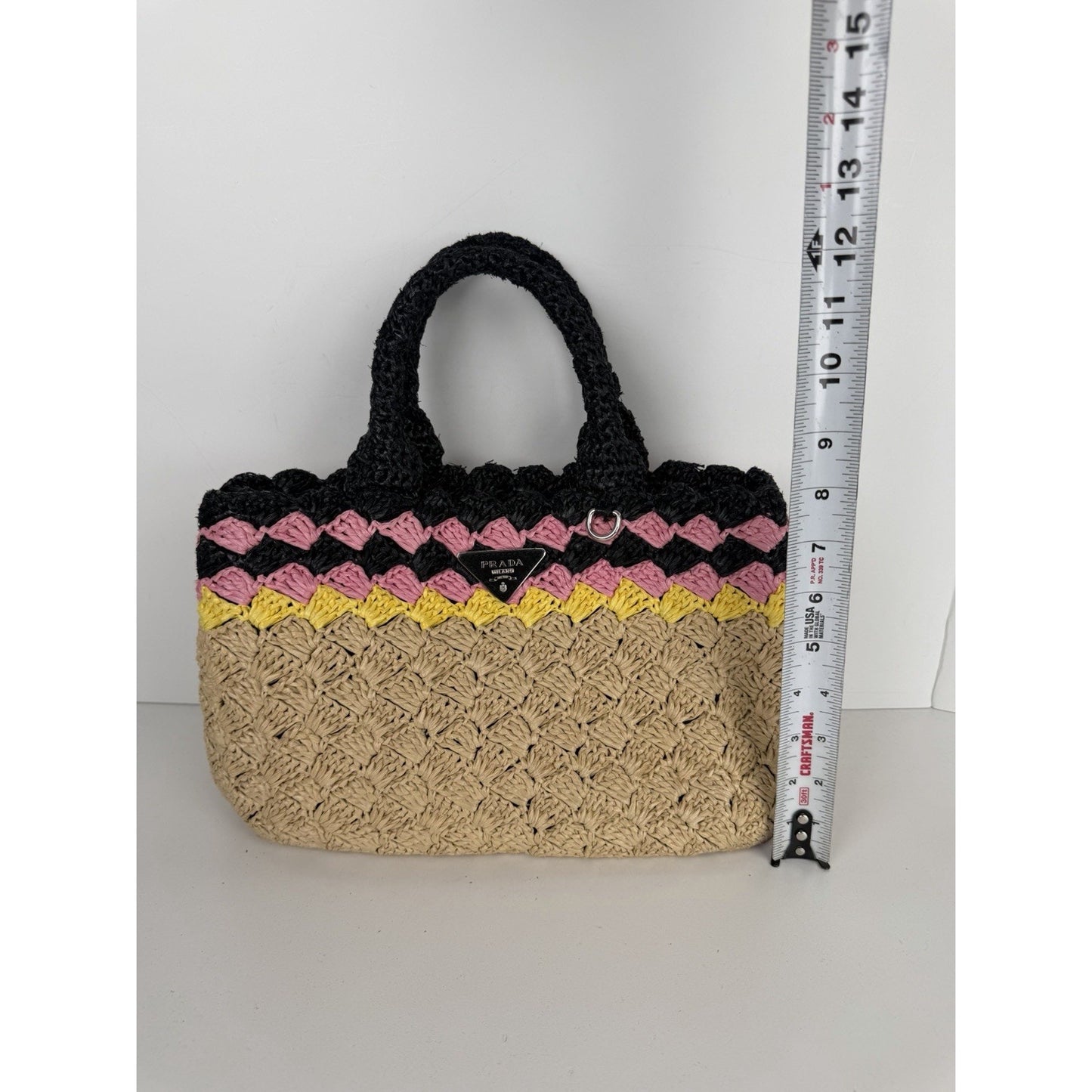 Prada Canapa Tote Bag in Multicolor Crochet Raffia S-12