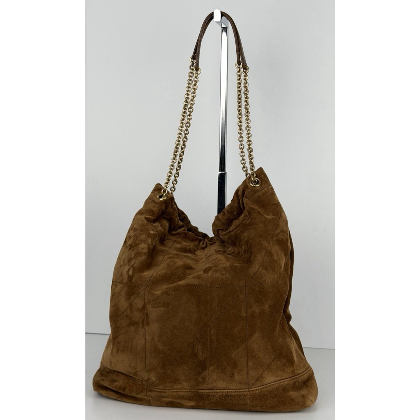 Saint Laurent Jamie Large Pochon Shoulder Bag in Brown Suede Gold HW E5