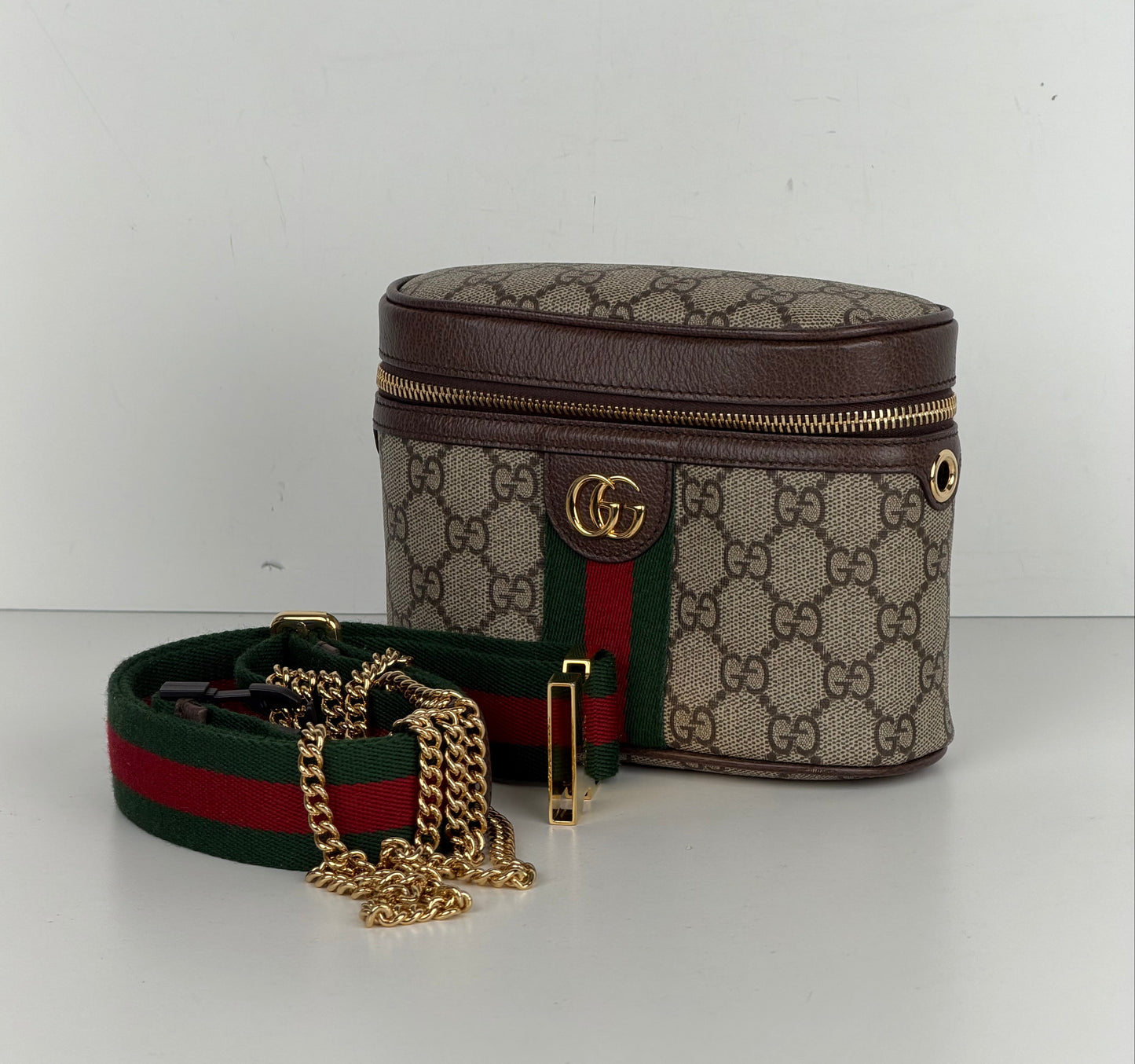 Gucci Ophidia Chain Belt Bag Small in Brown GG Monogram Coated Canvas YS-10