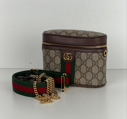 Gucci Ophidia Chain Belt Bag Small in Brown GG Monogram Coated Canvas YS-10