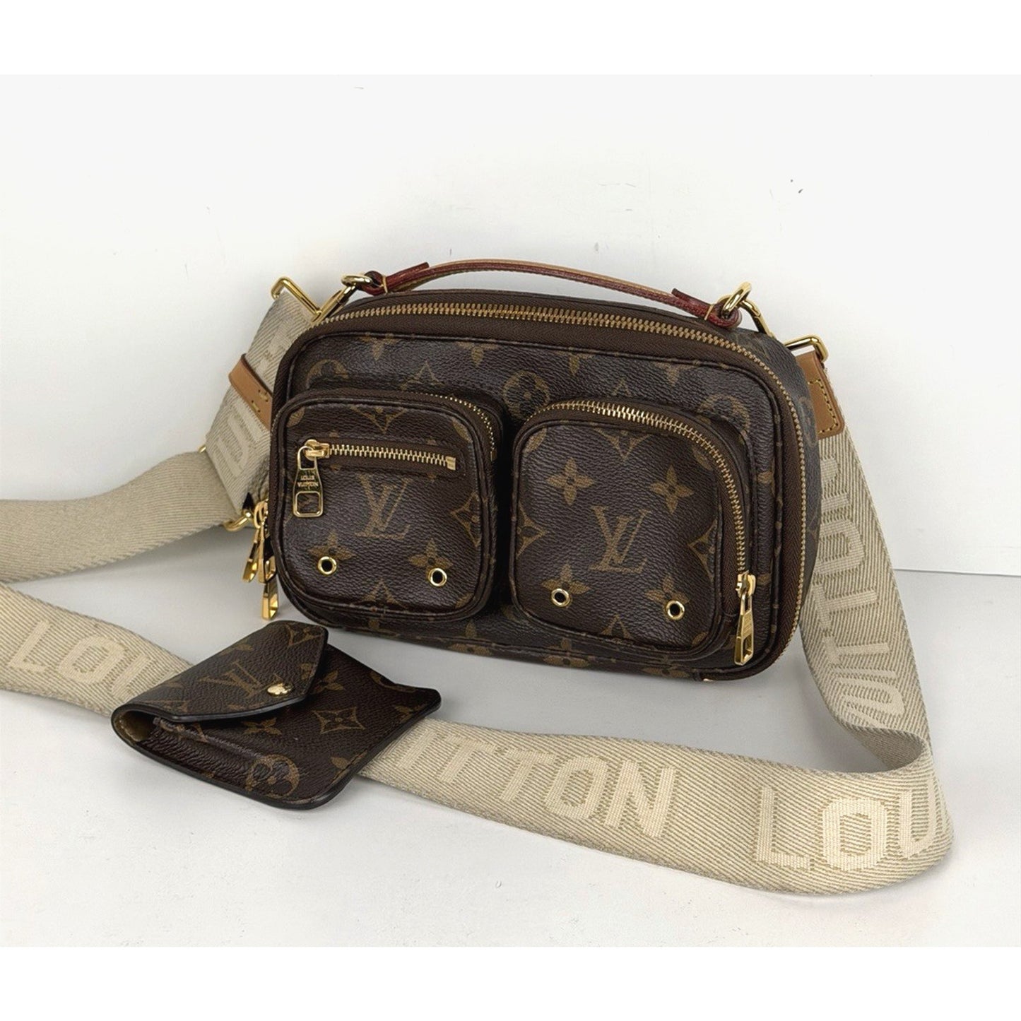 Louis Vuitton Utility Shoulder Bag in Brown LV Monogram Coated Canvas NFC E-1