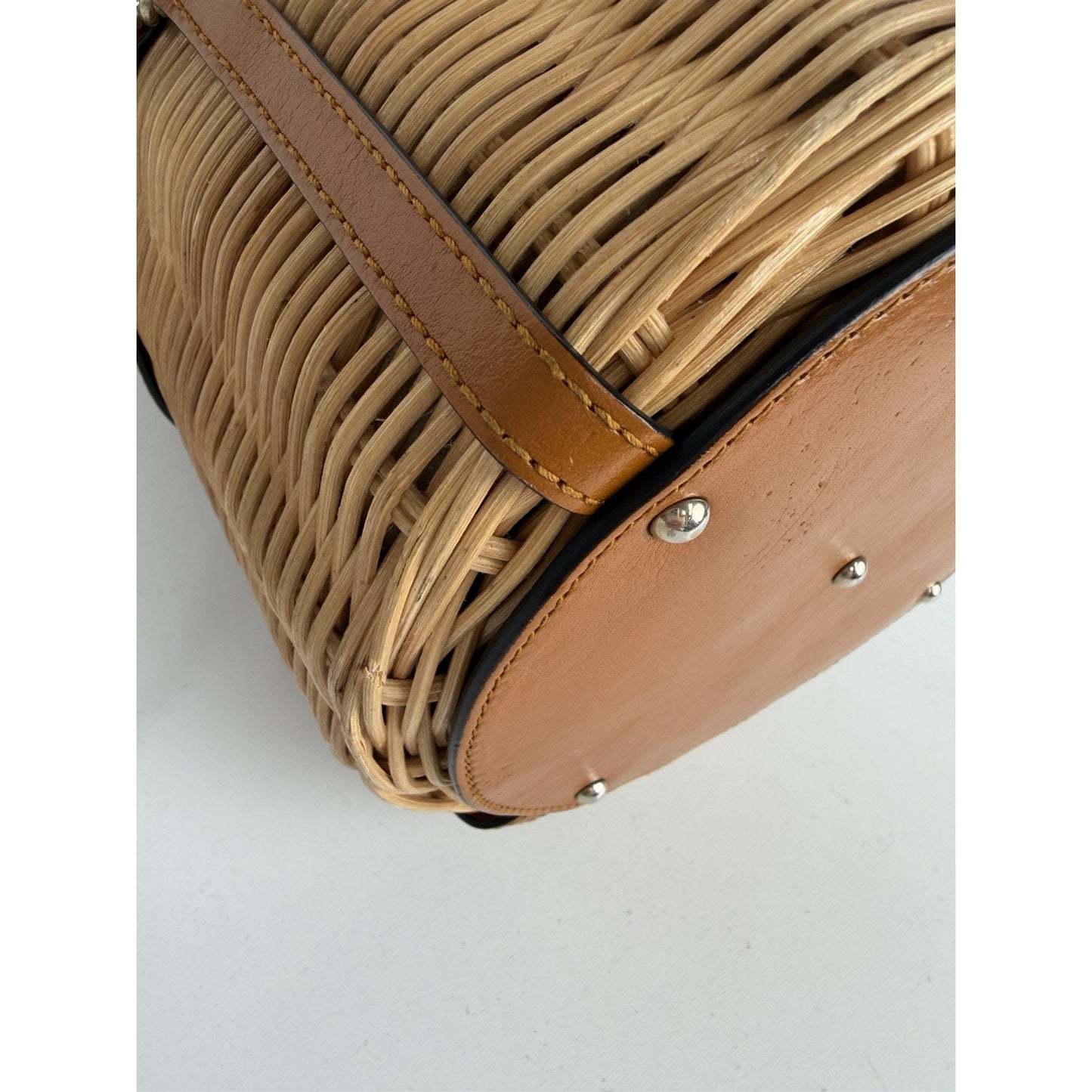 Gucci Cestino Bucket Top Handle Bag Small in Brown Wicker S-20