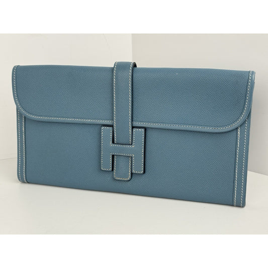 Hermes Jige Elan Clutch Swift 29 Blue Leather
