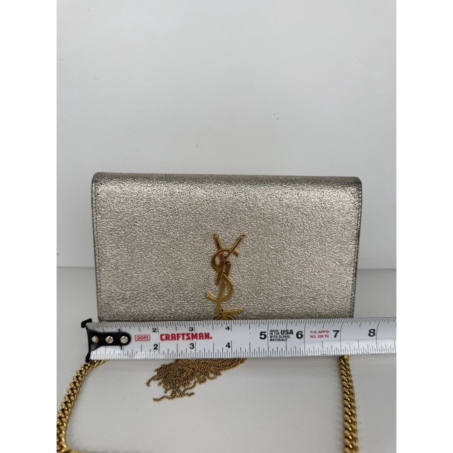 Saint Laurent Kate Small Tassel Wallet on Chain Bag in Gold Metallic Leather S06
