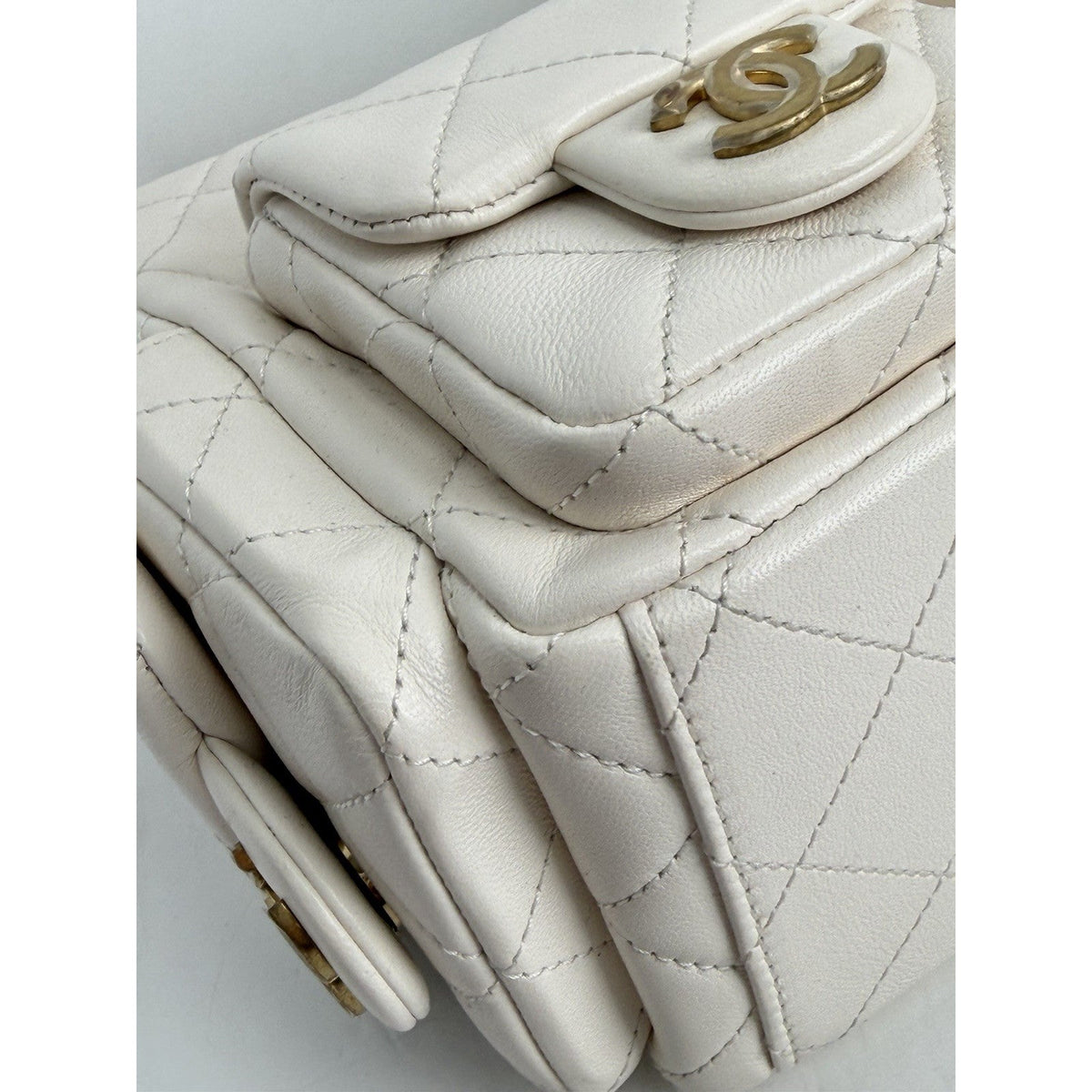 Chanel Trendy Pockets Hobo Bag Medium in White Quilted Lambskin Leather NFC B7
