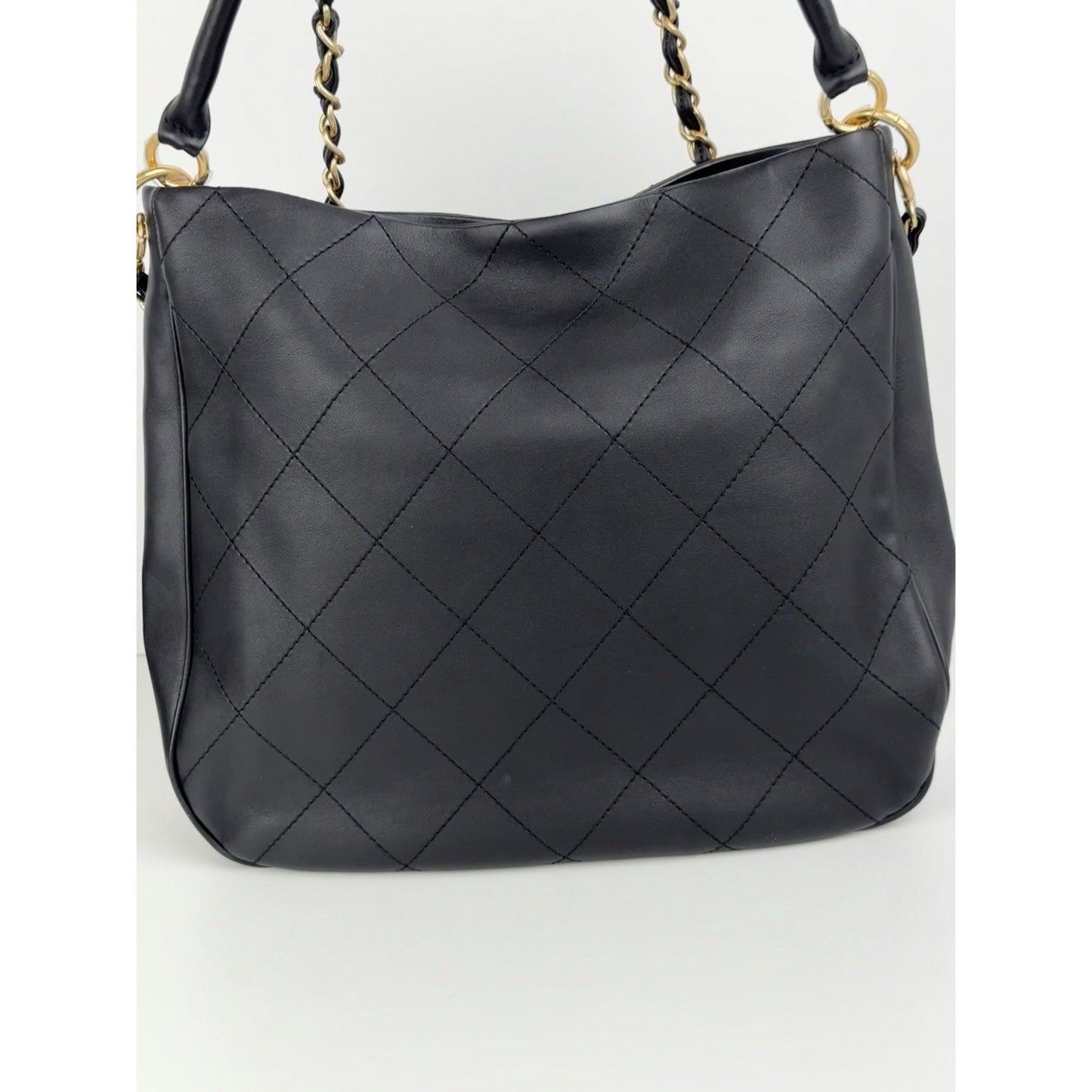 Chanel Black Quilted Leather Chains Strap Gold Hardware Hobo Bag