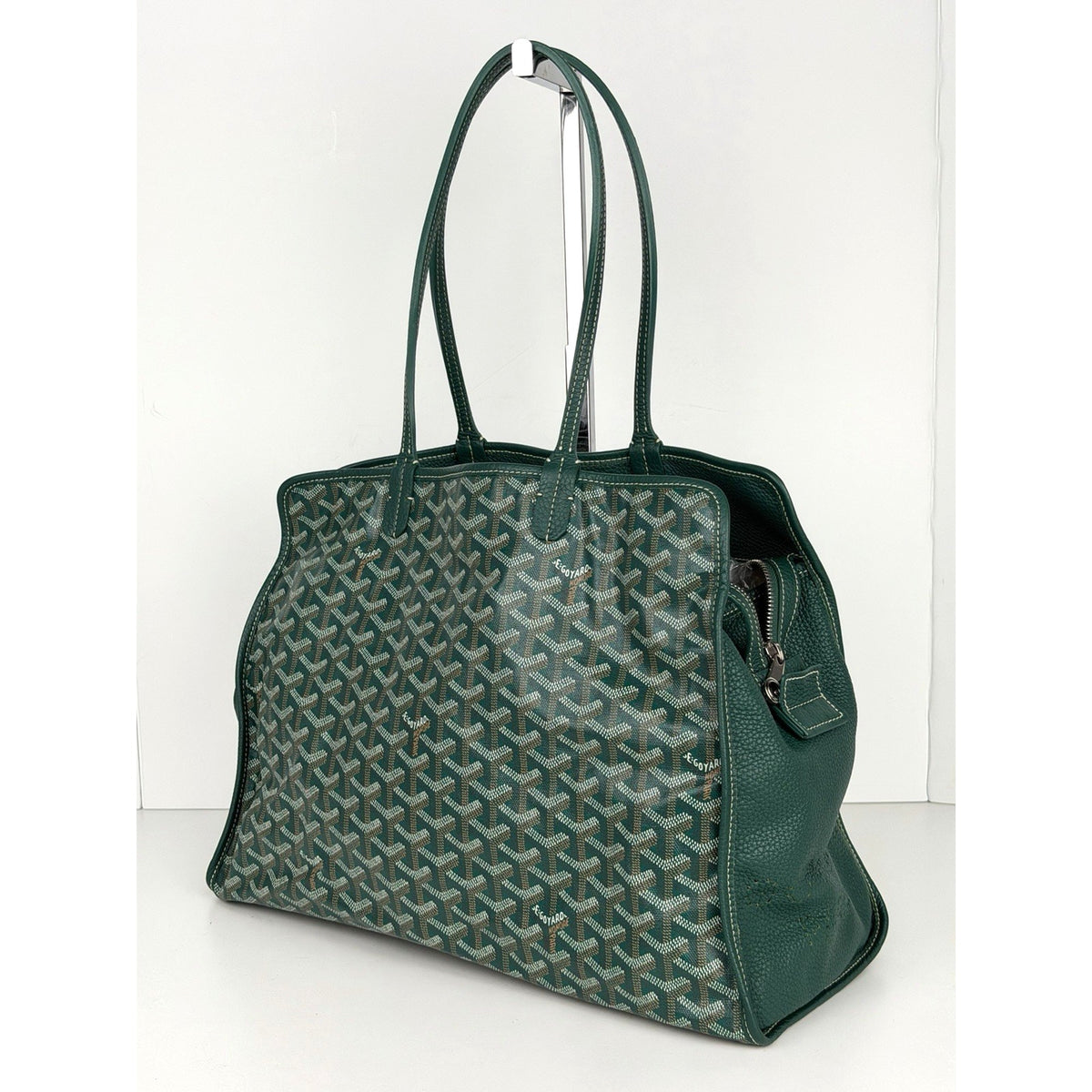 Goyard Sac Hardy PM Tote Bag in Green Goyardine Coated Canvas with Pouch E-8