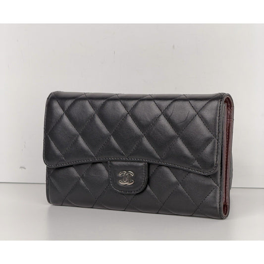 CHANEL Quilted Large Gusset Trifold Flap Wallet Black Leather (2012-2013)