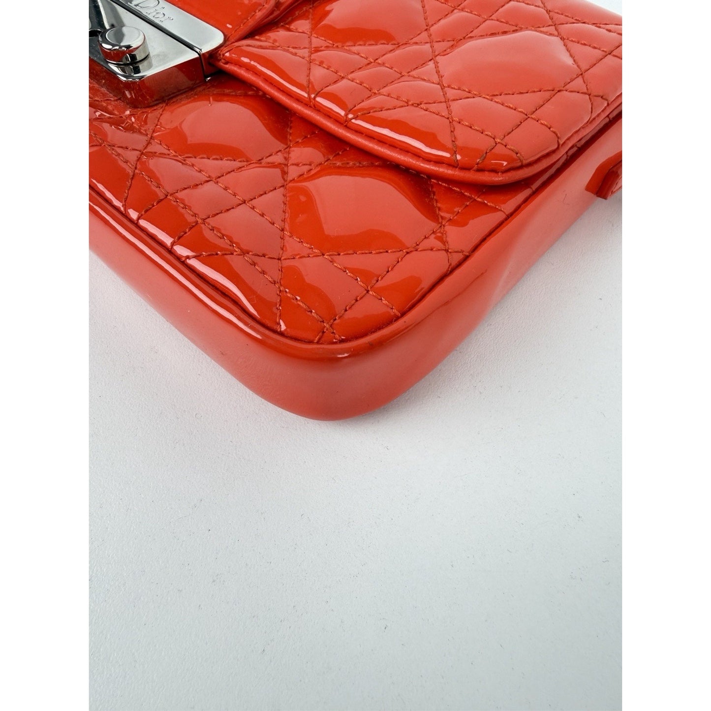 Christian Dior Miss Dior Cannage Patent Leather Wallet on Chain Red S11
