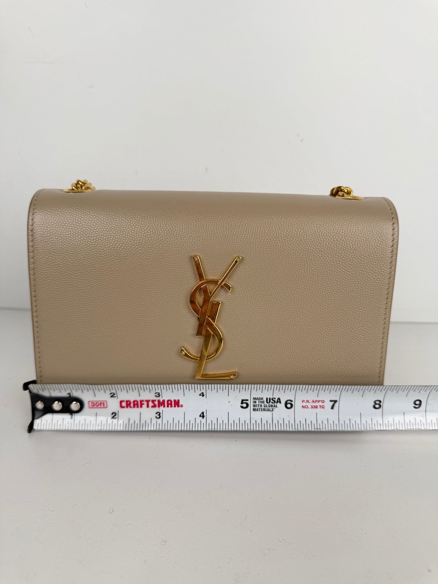 Saint Laurent Kate Chain Bag Small in Beige Grain de Poudre Embossed Leather YS