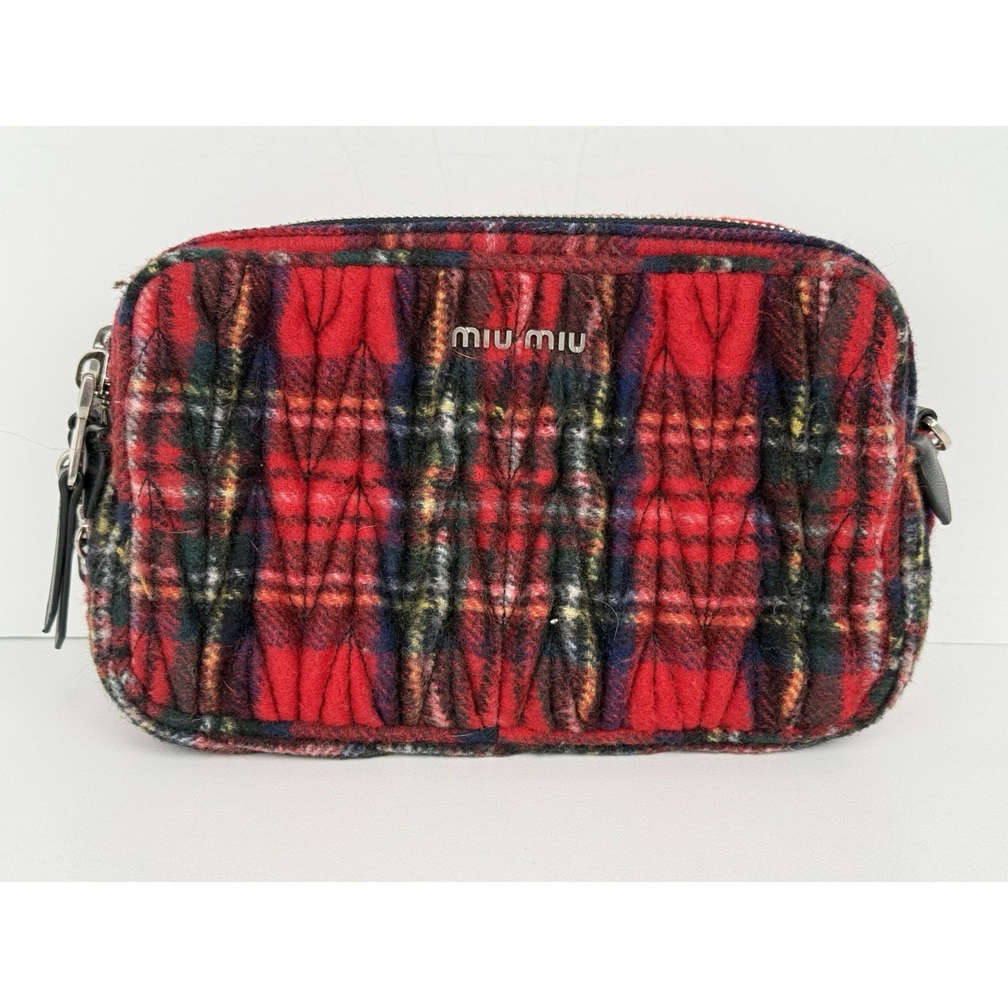 Miu Miu Tartan Matelassé Double Zip Chain Bag Red